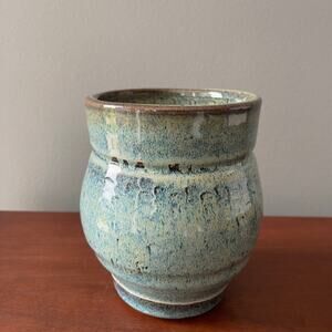 Studio Hand Made Wheel Thrown Ceramic Blue Glaze Pot
